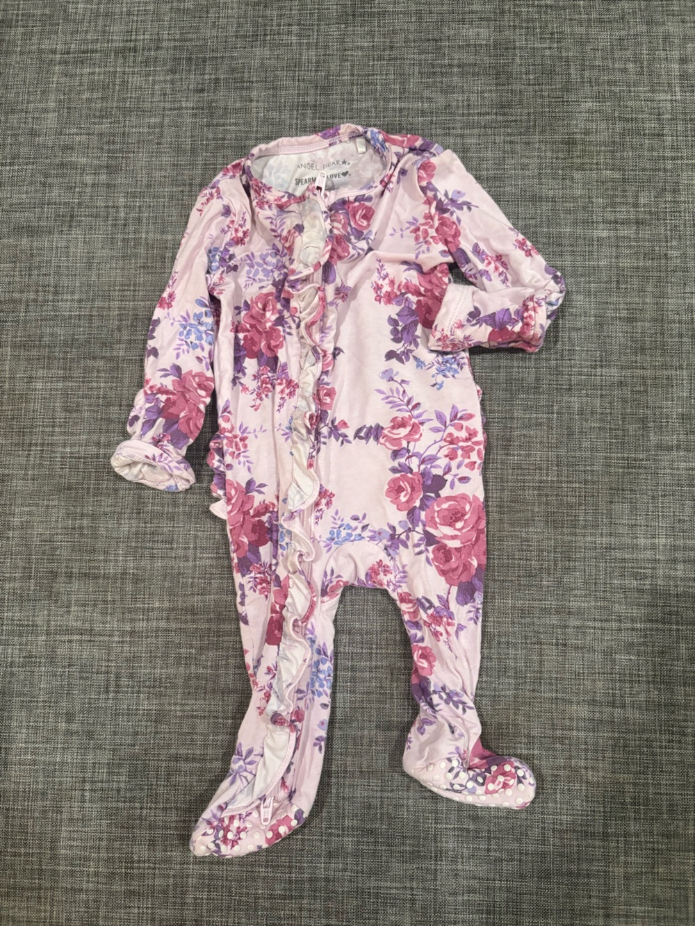 Spearmint Baby Floral Ruffle Long-Sleeve Baby Romper - Pink & Purple